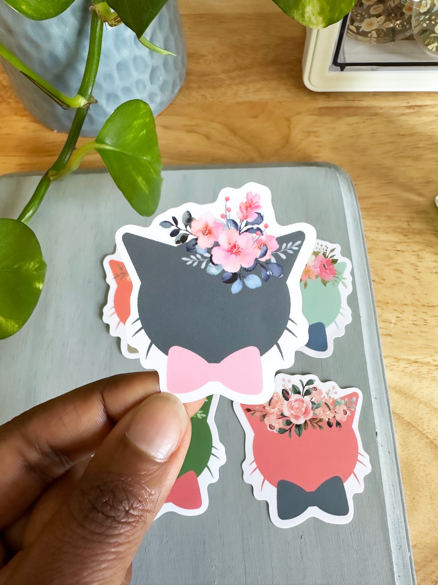 Matte Floral Cat Sticker