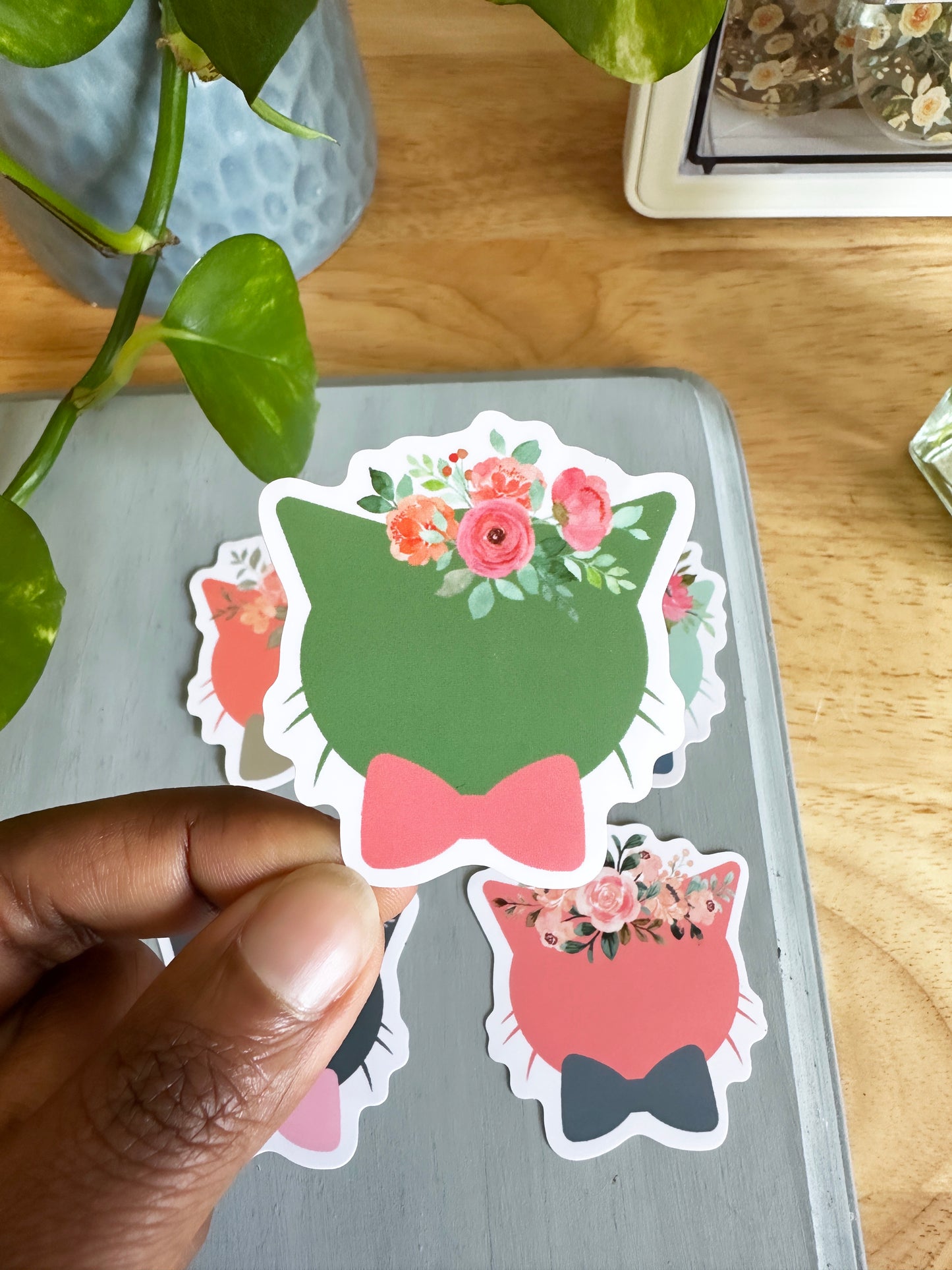 Matte Floral Cat Sticker