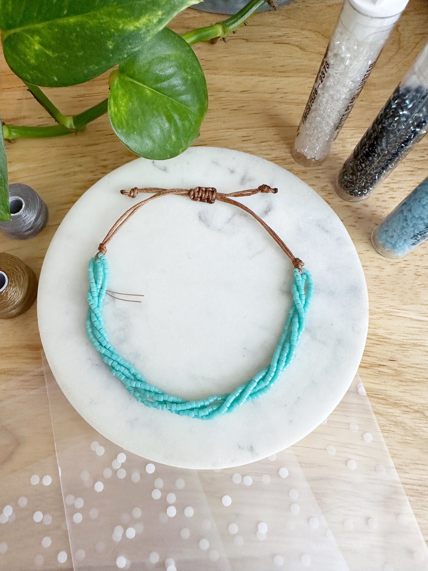 Adjustable Seed Bead Bracelet Blue