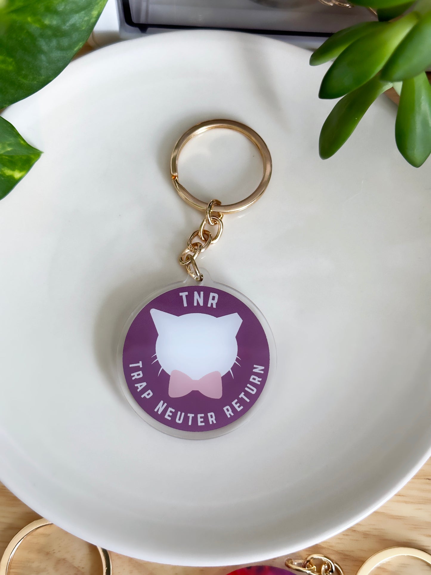Trap neuter return keychain in purple with gold keyring