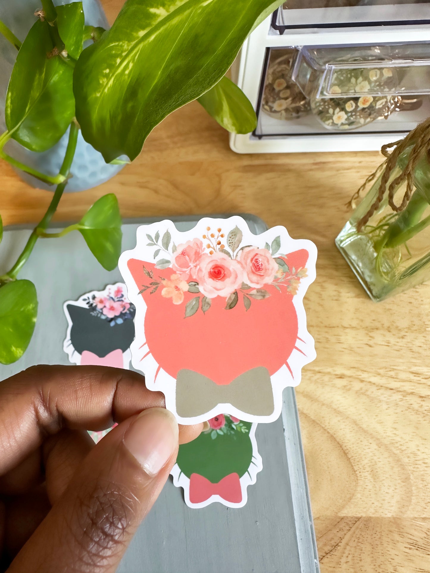 Matte Floral Cat Sticker