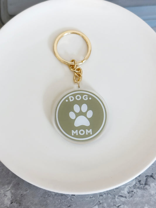 Green dog mom keychain on gold keyring 