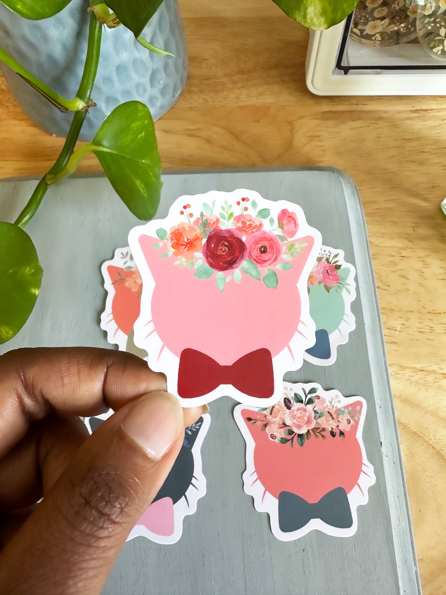 Matte Floral Cat Sticker