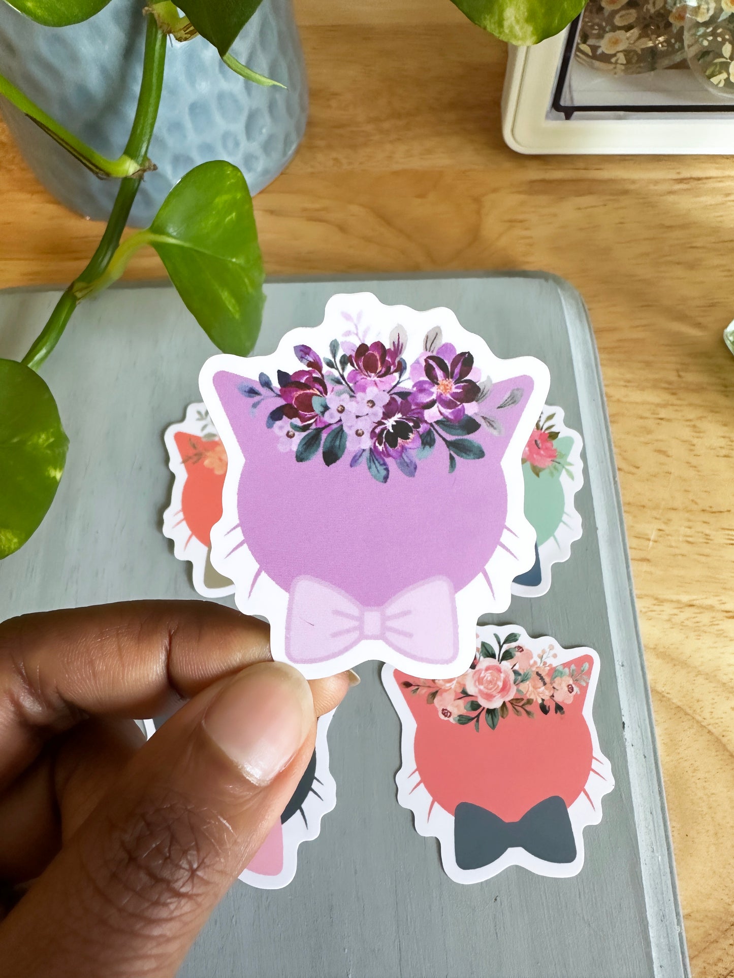 Matte Floral Cat Sticker
