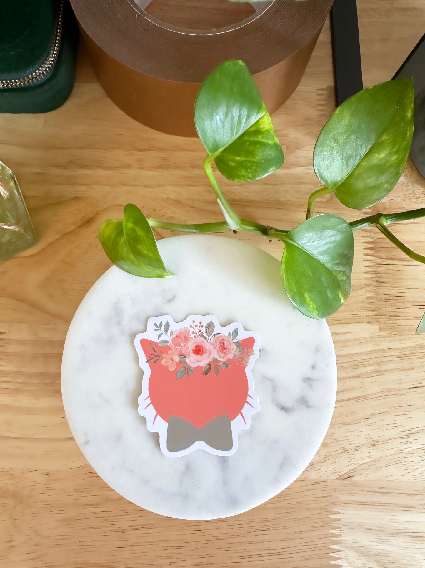 Matte Floral Cat Sticker