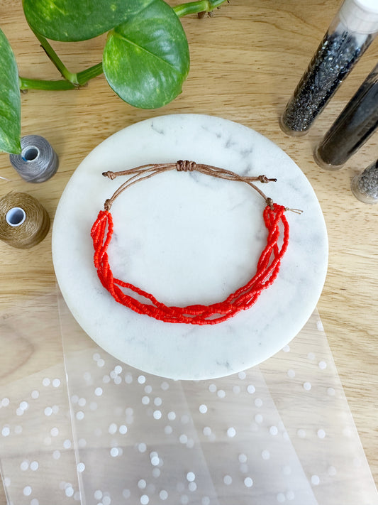 Bright Red Seed Bead Bracelet