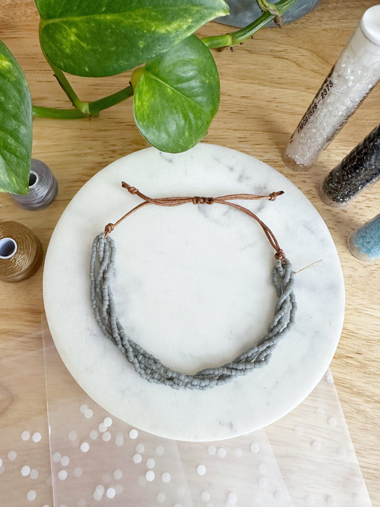 Matte Grey Seed Bead Bracelet